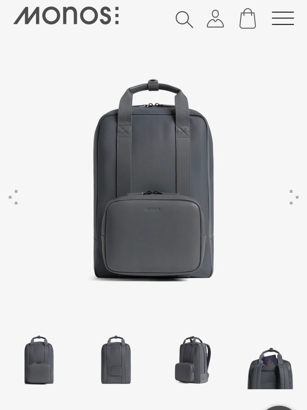 Monos Metro Gray Vegan Leather Travel Laptop Backpack QuickSnap Kit Included - Picture 4 of 16
